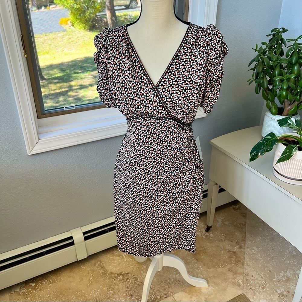 Max Studio Ruched Sleeve Surplice Faux-Wrap Jersey Dress Size Medium